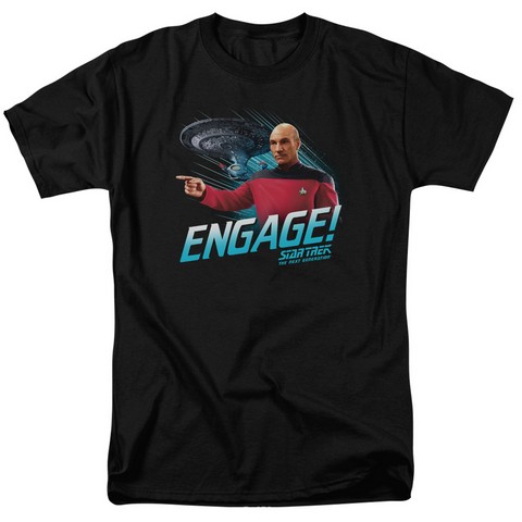 Star Trek-Engage - Short Sleeve Adult 18-1 Tee - Black- Large