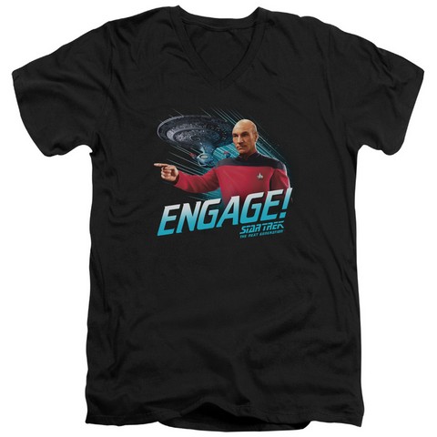 Star Trek-Engage - Short Sleeve Adult 30-1 Tee - Black- Small