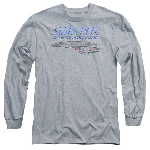 Star Trek-Distressed Tng - Long Sleeve Adult 18-1 Tee - Heather- Medium