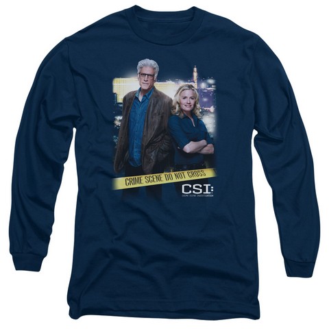 Csi-Do Not Cross - Long Sleeve Adult 18-1 Tee - Navy- Large