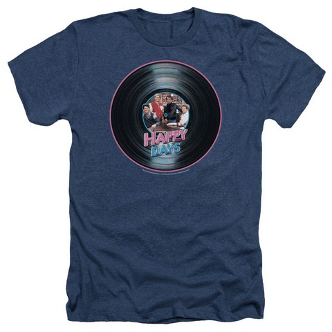 Happy Days-On The Record - Adult Heather Tee - Navy- 2X