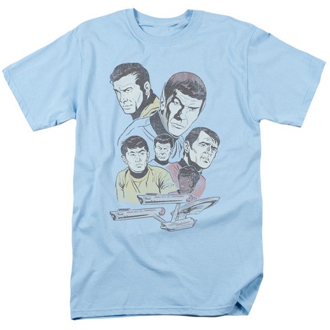 Star Trek-Retro Crew - Short Sleeve Adult 18-1 Tee - Light Blue, 3X