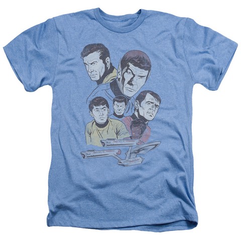 Star Trek-Retro Crew - Adult Heather Tee - Light Blue- Medium