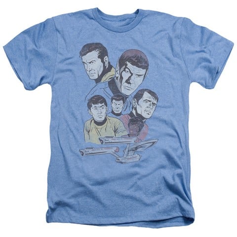 Star Trek-Retro Crew - Adult Heather Tee - Light Blue- 2X