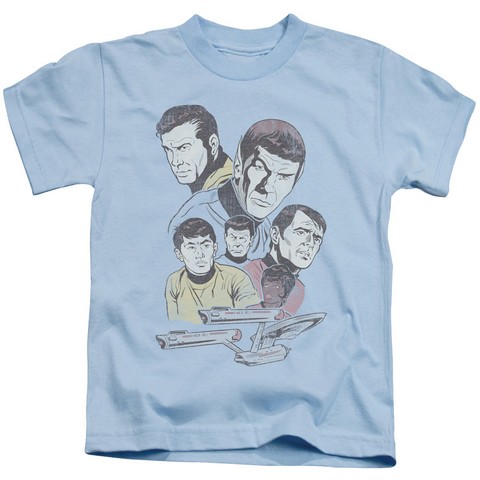 Star Trek-Retro Crew - Short Sleeve Juvenile 18-1 Tee - Light Blue- Medium 5-6