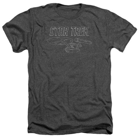Star Trek-Tos Enterprise - Adult Heather Tee - Charcoal- Extra Large