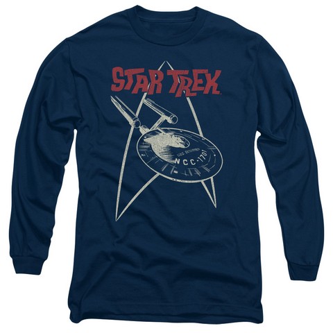 Star Trek-Ship Symbol - Long Sleeve Adult 18-1 Tee - Navy- Medium