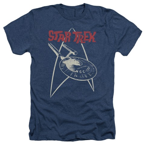 Star Trek-Ship Symbol - Adult Heather Tee - Navy- Extra Large