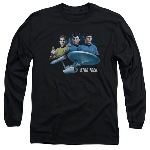 Star Trek-Main Three - Long Sleeve Adult 18-1 Tee - Black- 2X