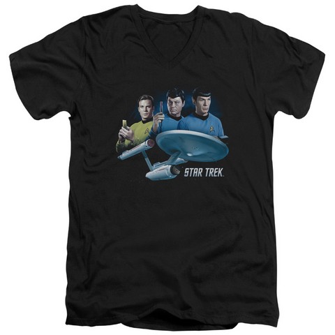 Star Trek-Main Three - Short Sleeve Adult 30-1 Tee - Black- Large
