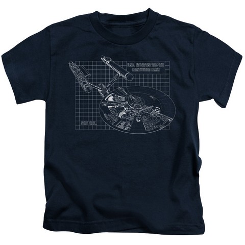Star Trek-Enterprise Prints - Short Sleeve Juvenile 18-1 Tee - Navy- Medium 5-6