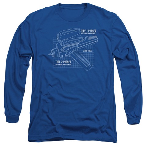Star Trek-Phaser Plans - Long Sleeve Adult 18-1 Tee - Royal Blue- Medium