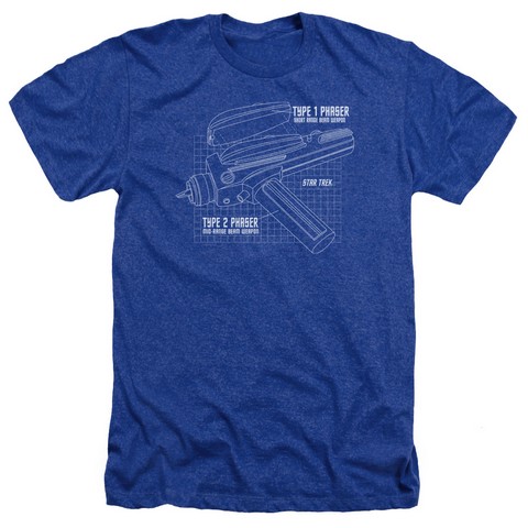 Star Trek-Phaser Plans - Adult Heather Tee - Royal Blue- Large