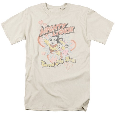 Mighty Mouse-Saved My Day - Short Sleeve Adult 18-1 Tee - Cream- Medium -  Trevco, CBS137-AT-2