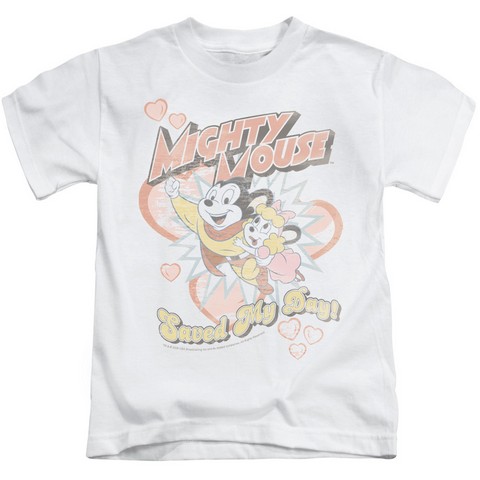 Mighty Mouse-Saved My Day - Short Sleeve Juvenile 18-1 Tee - White- Small 4