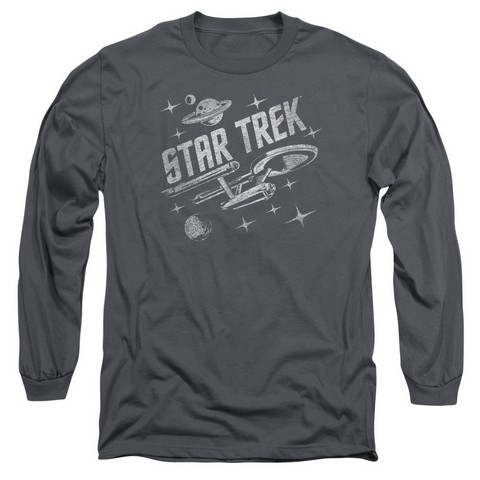 Star Trek-Through Space - Long Sleeve Adult 18-1 Tee - Charcoal- Extra Large