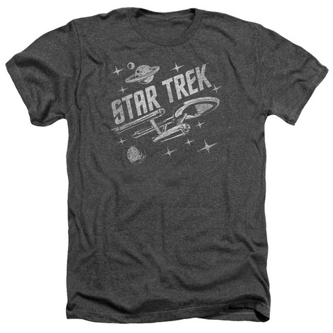 Star Trek-Through Space - Adult Heather Tee - Charcoal- Medium