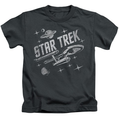 Star Trek-Through Space - Short Sleeve Juvenile 18-1 Tee - Charcoal- Medium 5-6