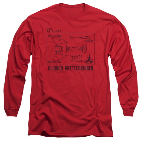 Star Trek-D7 Diagram - Long Sleeve Adult 18-1 Tee - Red- Medium
