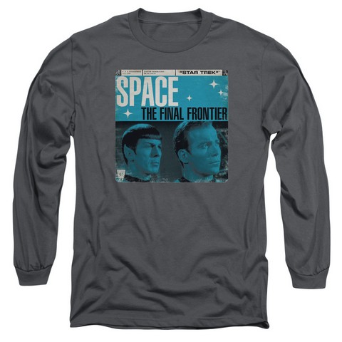 Star Trek-Final Frontier Cover - Long Sleeve Adult 18-1 Tee - Charcoal- Small