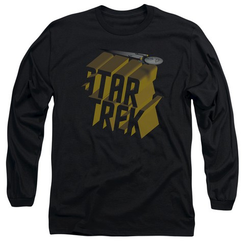 Star Trek-3D Logo - Long Sleeve Adult 18-1 Tee - Black- Medium