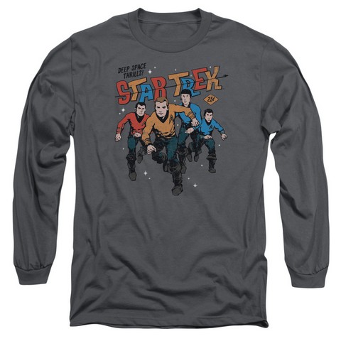 Star Trek-Deep Space Thrills - Long Sleeve Adult 18-1 Tee - Charcoal- 2X