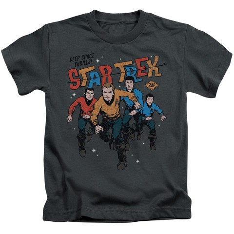 Star Trek-Deep Space Thrills - Short Sleeve Juvenile 18-1 Tee - Charcoal- Medium 5-6