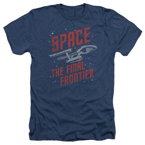 Star Trek-Space Travel - Adult Heather Tee - Navy- Extra Large