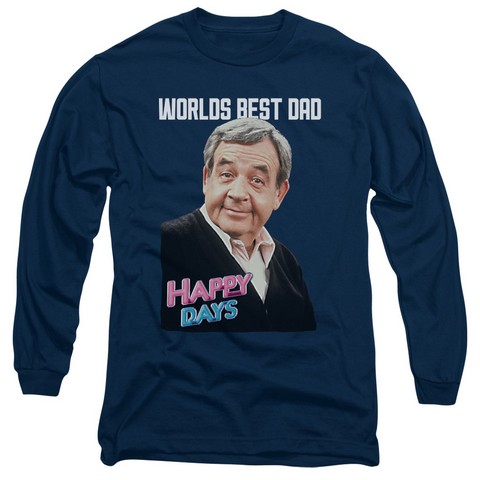 Happy Days-Best Dad Long Sleeve Adult 18-1 Tee - Navy- Medium