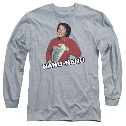 Mork & Mindy-Catchphrase - Long Sleeve Adult 18-1 Tee - Athletic Heather- Medium