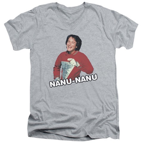 Mork & Mindy-Catchphrase - Short Sleeve Adult 30-1 Tee - Athletic Heather- Medium