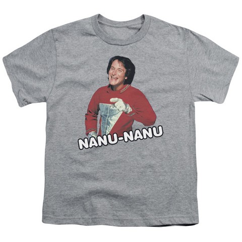 Mork & Mindy-Catchphrase - Short Sleeve Youth 18-1 Tee - Athletic Heather- Medium