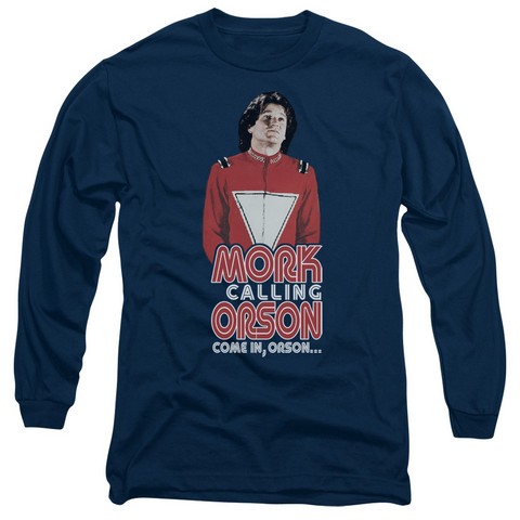 Mork & Mindy-Come In Orson - Long Sleeve Adult 18-1 Tee - Navy- Medium