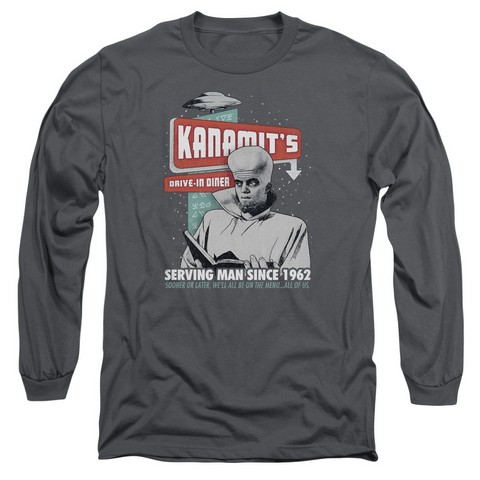 Twilight Zone-Kanamits Diner - Long Sleeve Adult 18-1 Tee - Charcoal- Medium