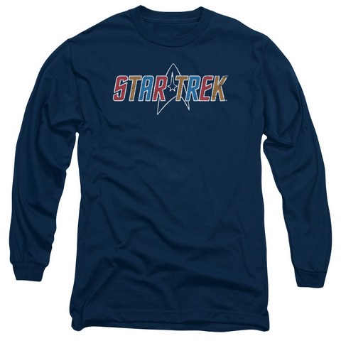 Star Trek-Multi Colored Logo - Long Sleeve Adult 18-1 Tee - Navy- 2X