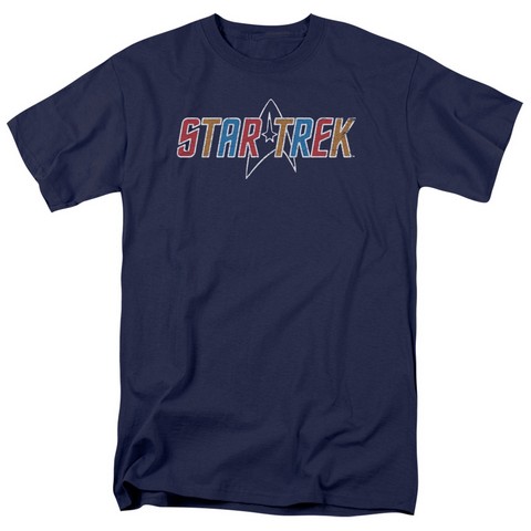 Star Trek-Multi Colored Logo - Short Sleeve Adult 18-1 Tee - Navy- Medium