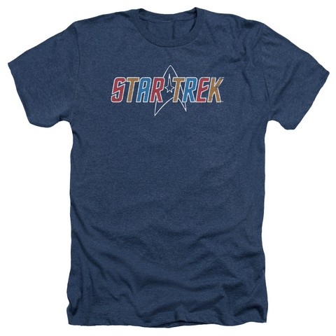 Star Trek-Multi Colored Logo - Adult Heather Tee - Navy- Small