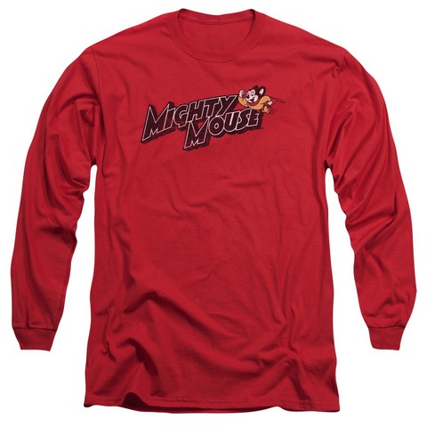 Mighty Mouse-Might Logo - Long Sleeve Adult 18-1 Tee - Red- Small