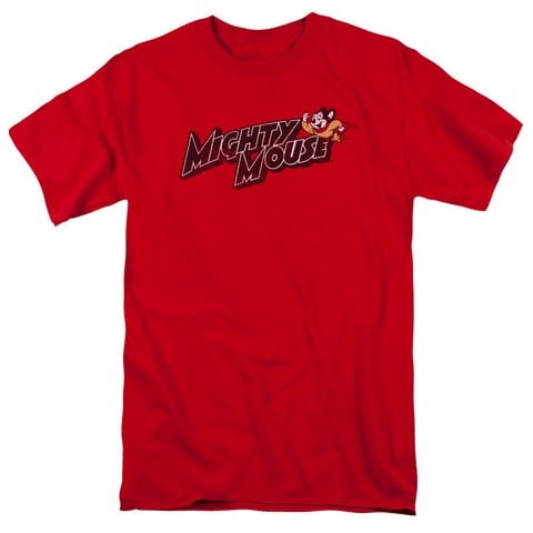 Mighty Mouse-Might Logo - Short Sleeve Adult 18-1 Tee - Red- Medium