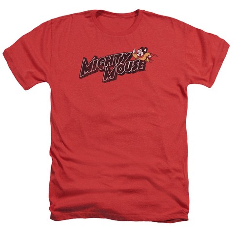 Mighty Mouse-Might Logo - Adult Heather Tee - Red- Small