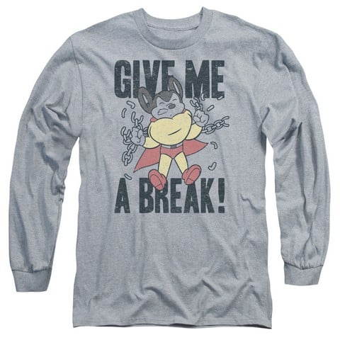Mighty Mouse-Give Me A Break - Long Sleeve Adult 18-1 Tee - Athletic Heather- Small