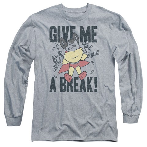 Mighty Mouse-Give Me A Break - Long Sleeve Adult 18-1 Tee - Athletic Heather- Extra Large