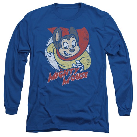 Mighty Mouse-Mighty Circle - Long Sleeve Adult 18-1 Tee - Royal Blue- 2X