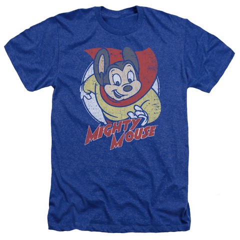 Mighty Mouse-Mighty Circle - Adult Heather Tee - Royal Blue- 2X