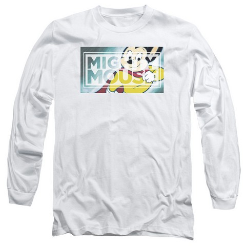 Mighty Mouse-Mighty Rectangle - Long Sleeve Adult 18-1 Tee - White- Medium