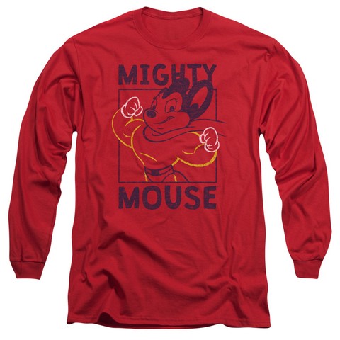 Mighty Mouse-Break The Box - Long Sleeve Adult 18-1 Tee - Red- Medium