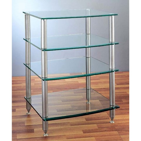 Picture of VTI Manufacturing AGR404S 4 Silver Poles 4 Glass Shelves AV Stand