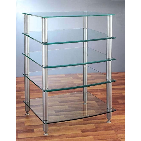 Picture of VTI Manufacturing AGR405S 4 Silver Poles 5 Glass Shelves AV Stand