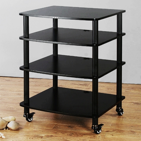 Picture of VTI Manufacturing AR404BB 4 Black Poles 4 Black Shelves With Caster AV Stand
