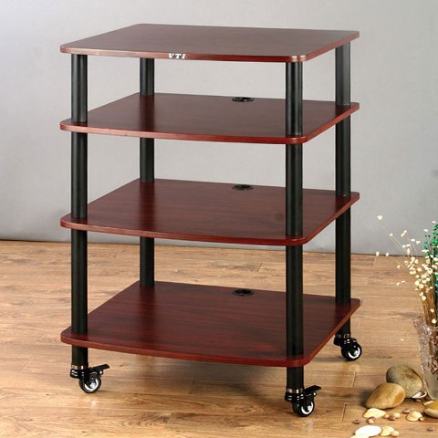 Picture of VTI Manufacturing AR404BC 4 Black Poles 4 Cherry Shelves With Caster AV Stand